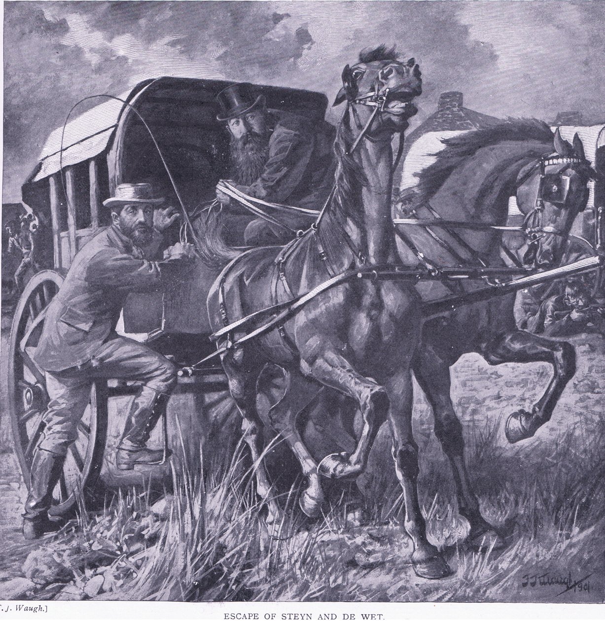 Flucht von Steyn und De Wit, Illustration aus After Pretoria: The Guerilla War, 1902 von Frederick Judd Waugh