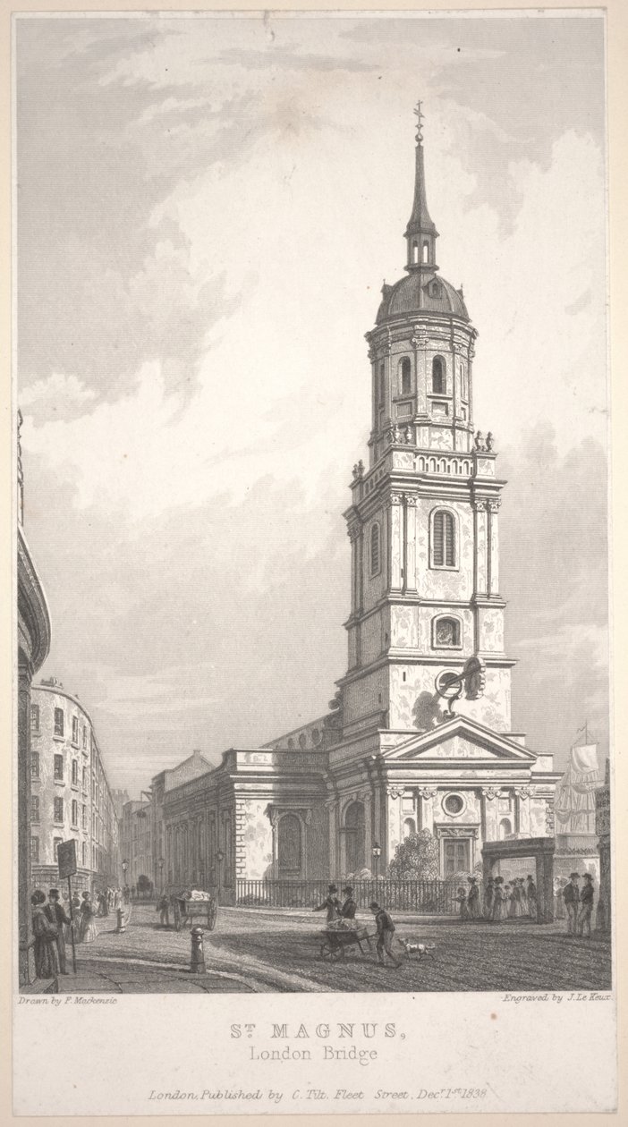 St. Magnus, London Bridge, Gravur von John Henry Le Keux von Frederick Mackenzie