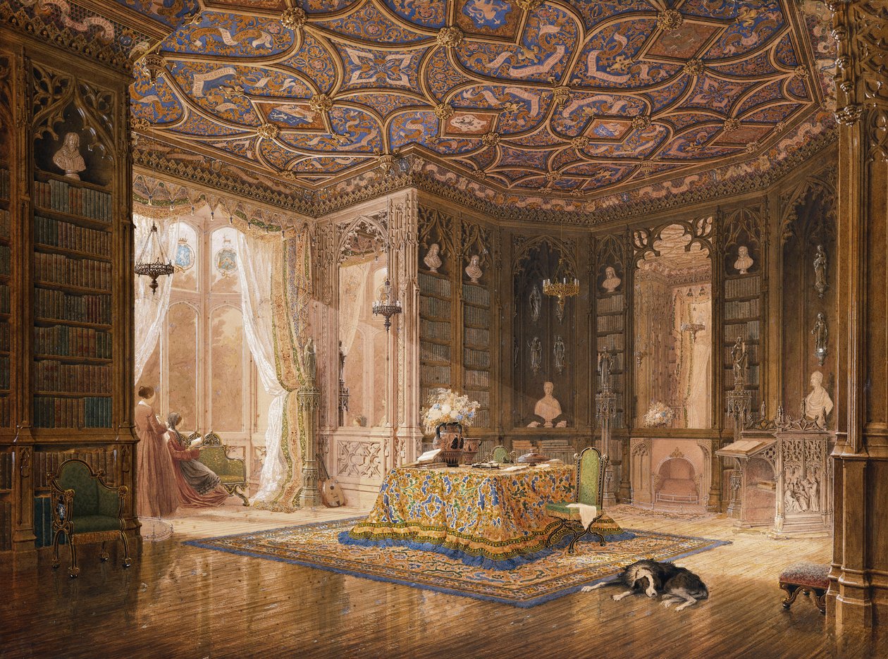 Die Bibliothek von Stanmore Hall, dem Sitz von Robert Holland, Esq von Frederick Mackenzie