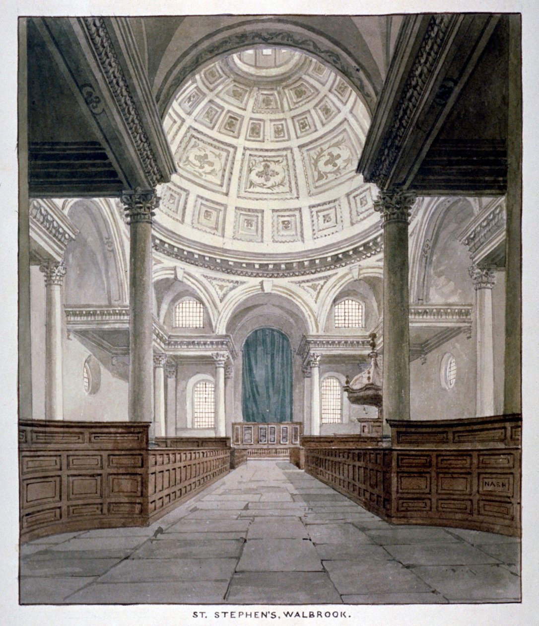 Kirche St. Stephen Walbrook, City of London, ca. 1840 von Frederick Nash