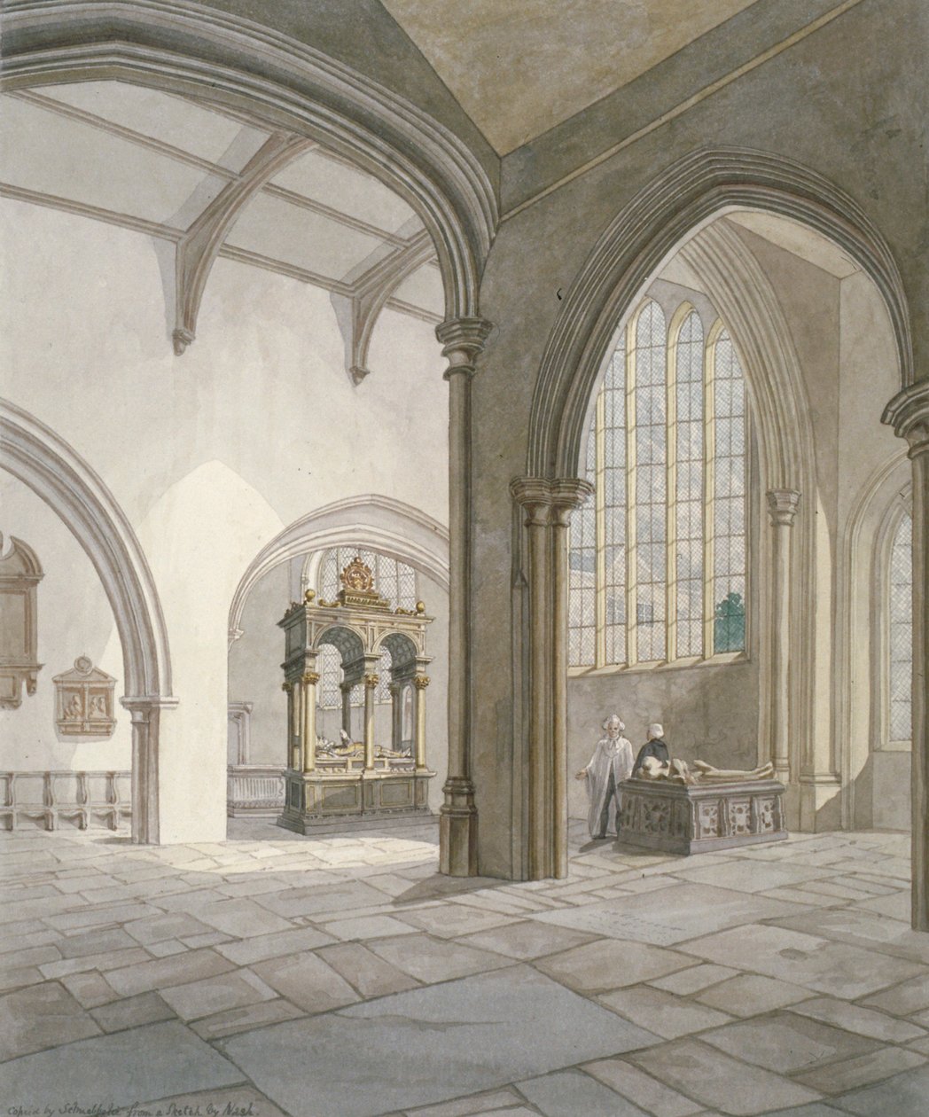 Innenansicht Südwest der Kirche St. Helen, Bishopsgate, City of London, 1820 von Frederick Nash