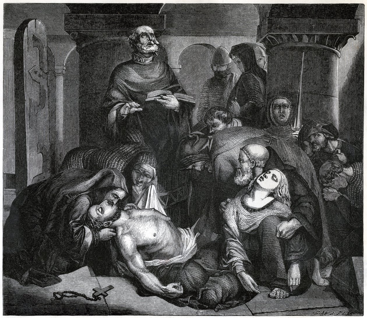 Das Begräbnis von Harold in der Abtei von Waltham, 1847 von Frederick Richard Pickersgill