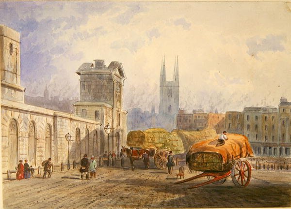 Ansicht des St. Bartholomäus-Hospitals und der St. Sepulchre-Kirche, Holborn, ca. 1840 von Frederick Shepherd