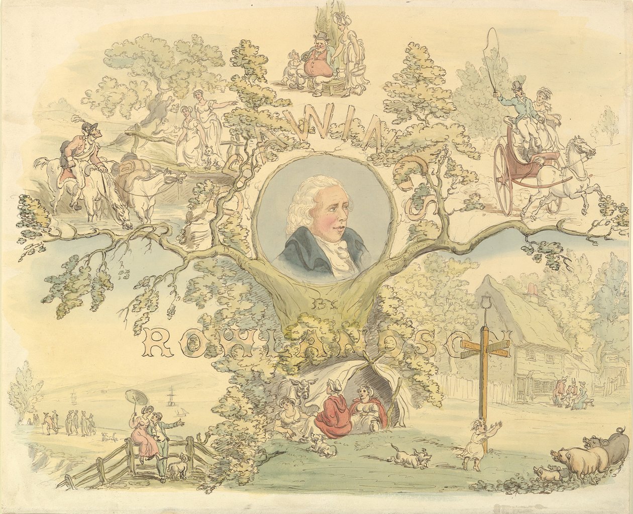 Entwurf für eine Titelseite im Stil von Rowlandson, 1858-1914 von Frederick William Pailthorpe