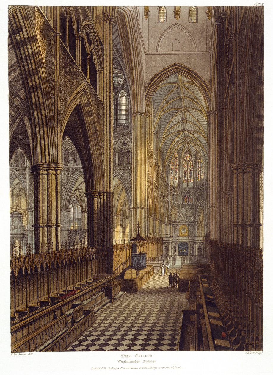 Der Chor, Platte 7 aus Westminster Abbey, graviert von J. Bluck (fl.1791-1831) veröffentlicht von Rudolph Ackermann (1764-1834) 1811 von Frederick after Mackenzie