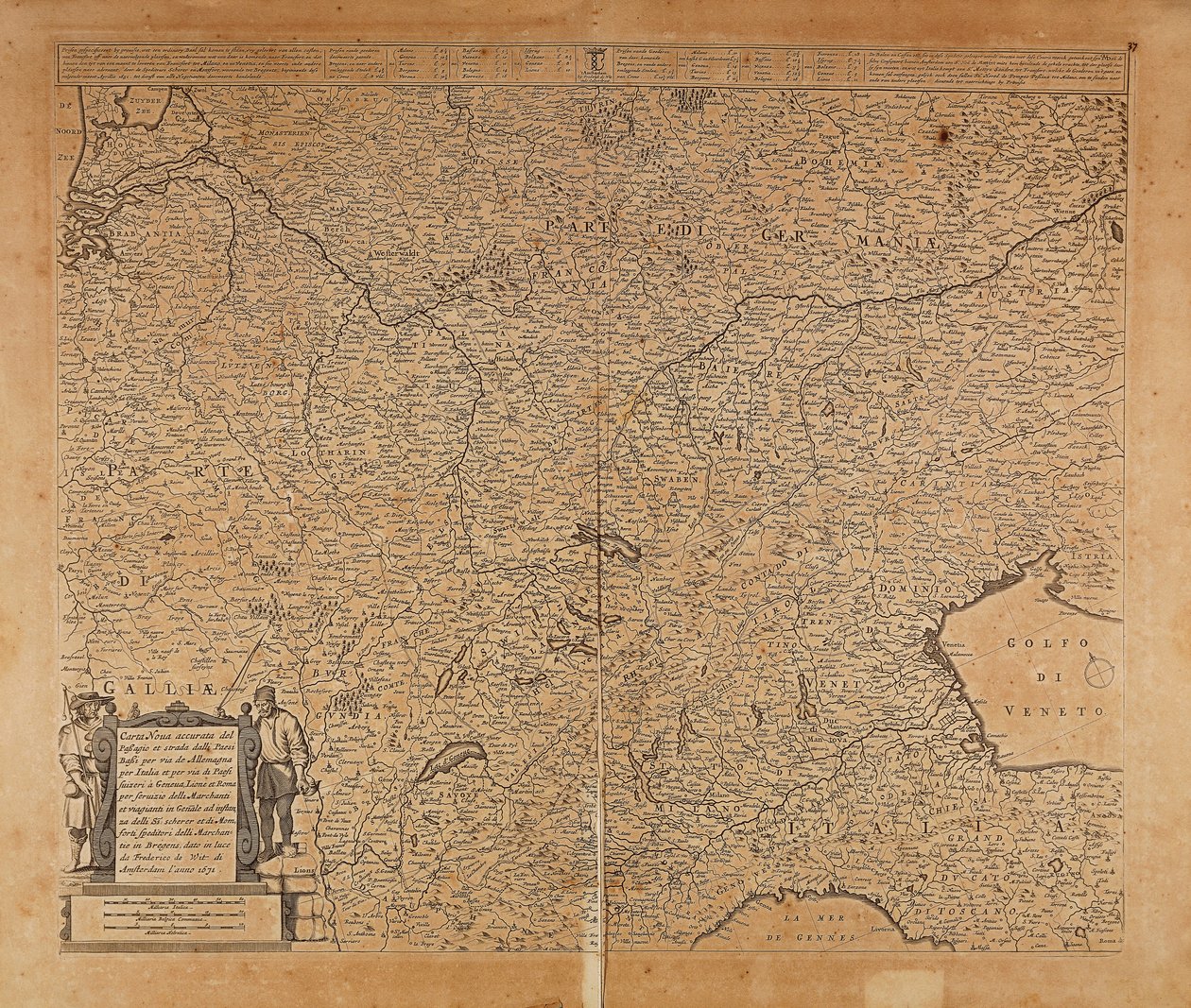 Zentral-Nordeuropa und Norditalien, Karte von Frederik de Wit, Amsterdam, Kupferstich von Frederick de Wit