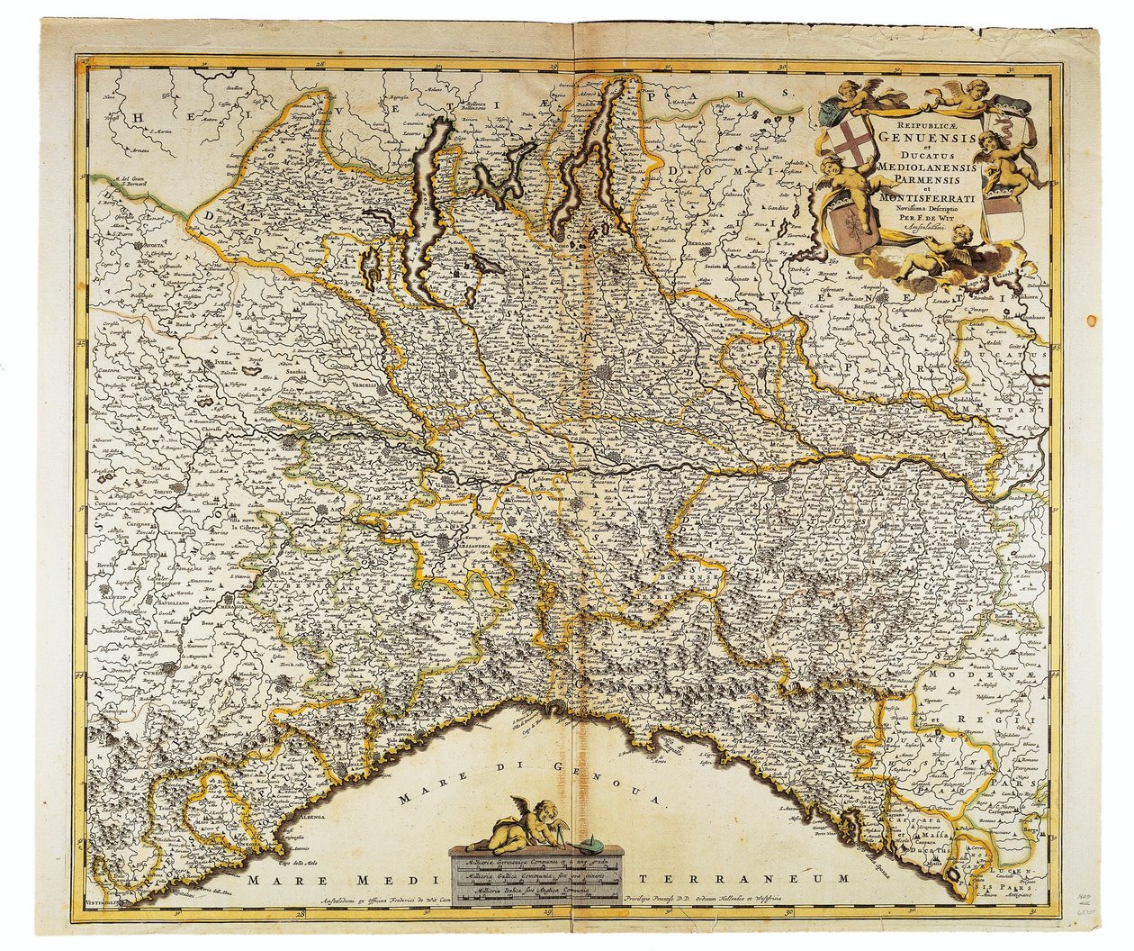 Republik Genua, Herzogtum Mailand, Parma und Monferrato, Karte von Frederik de Wit, Amsterdam, Kupferstich von Frederick de Wit