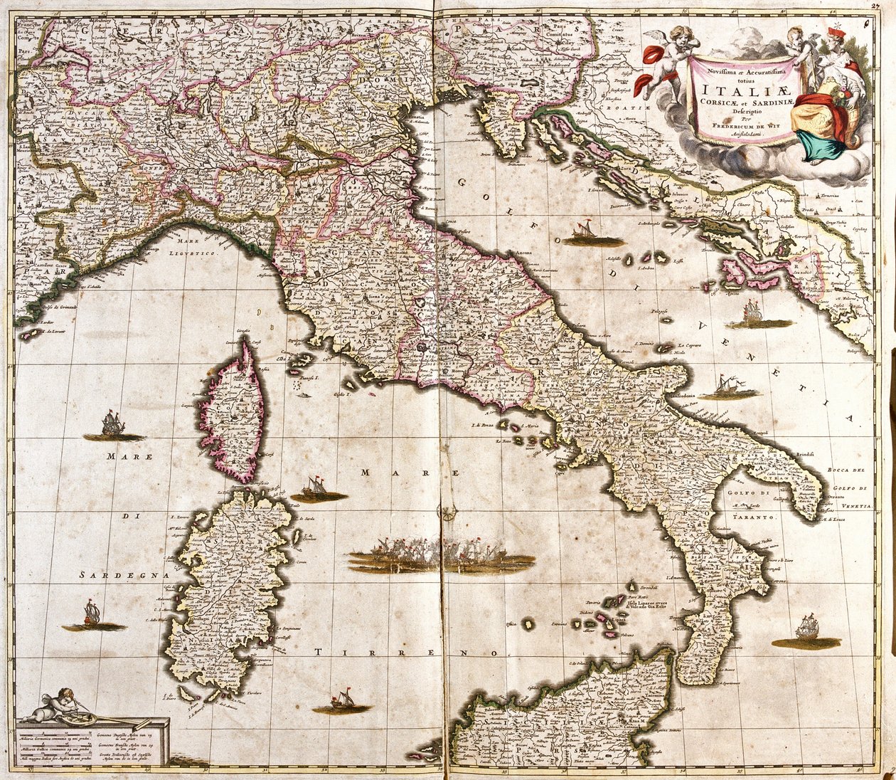 Karte von Italien, Korsika und Sardinien (Radierung) von Frederick de Wit