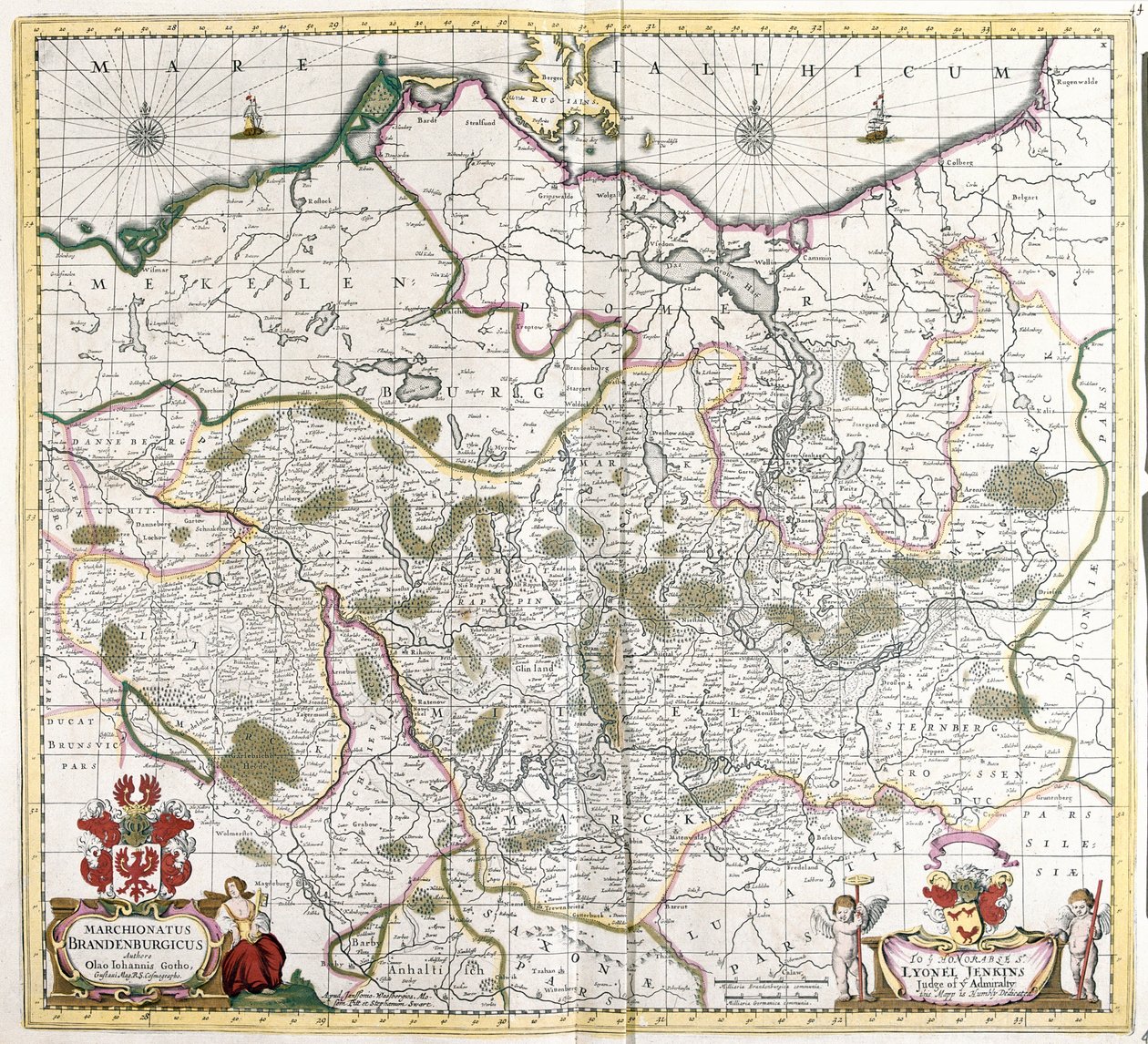 Karte der Markgrafschaft Brandenburg (Deutschland) (Radierung) von Frederick de Wit