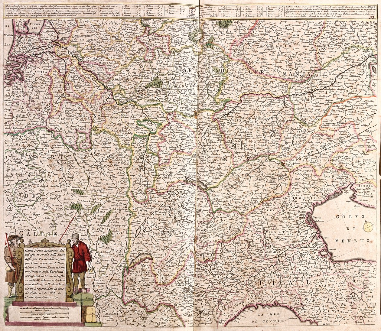Karte der Region der Alpenkette (Frankreich, Italien, Deutschland) von Frederick de Wit