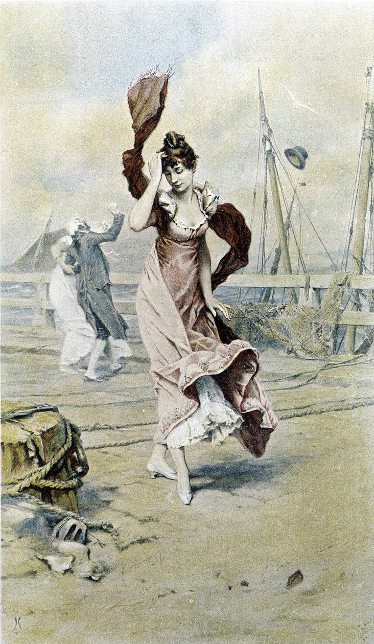Frau am Meer - Allegorie des frühen Frühlings, Kalender illustriert von Hubert Dys, gemalt von F.H. Kaemmerer von Frederik Hendrik Kaemmerer