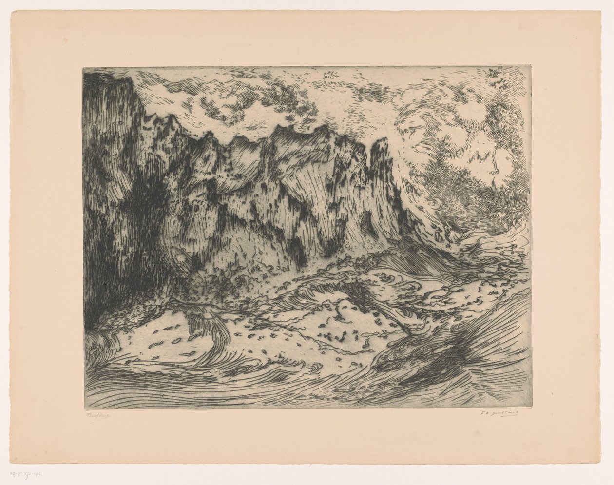 Wellen bei Felsen von Frederika Henriëtte Broeksmit (signed by artist)