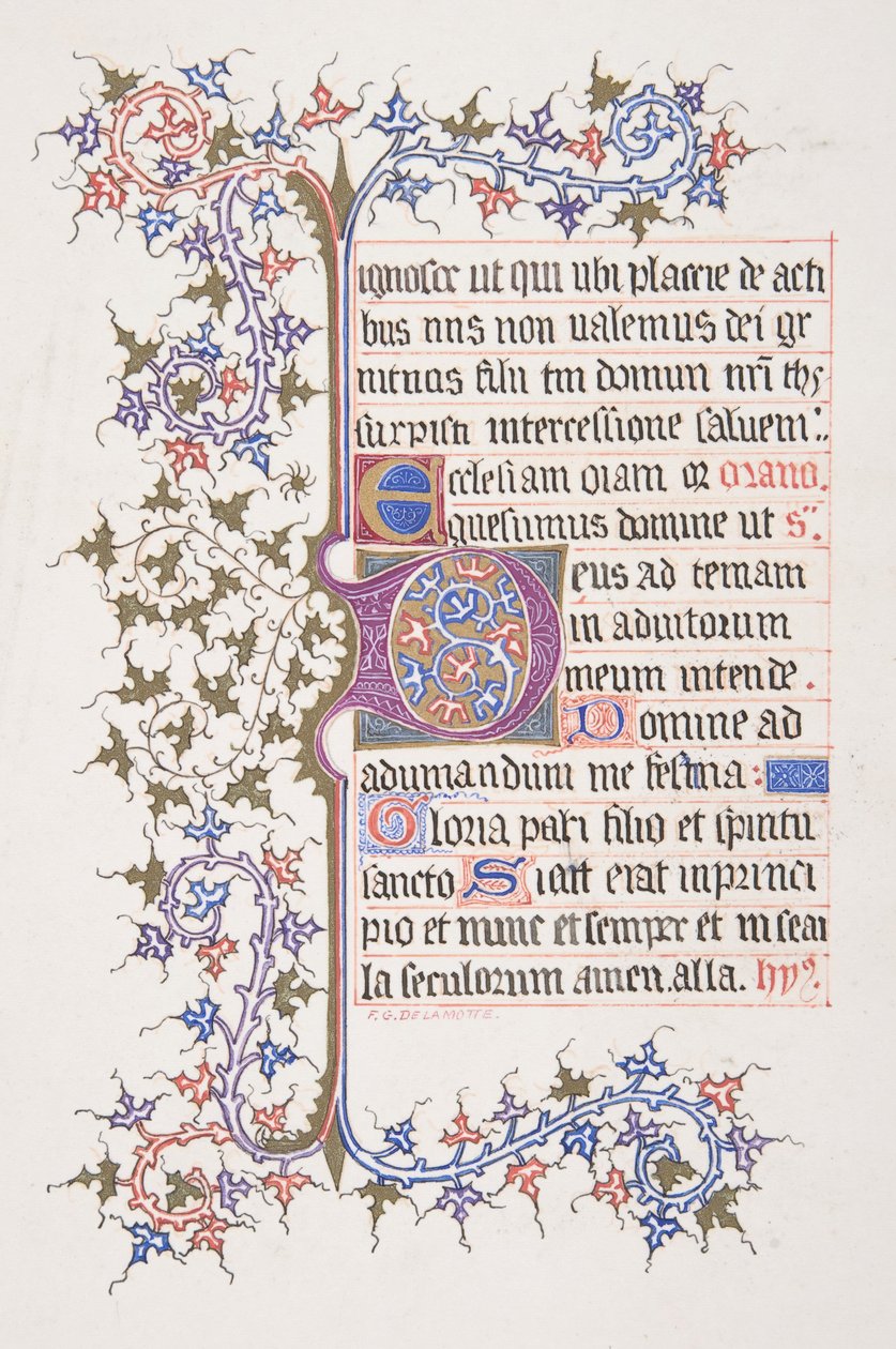 Illuminierte Seite mit Initiale E recto, Weinrand verso, 1830-62 von Freeman Gage Delamotte