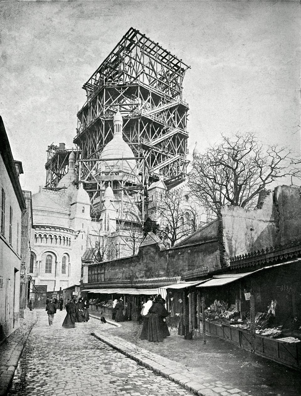 Der Bau des Sacre Coeur in Montmartre, ca. 1885-90 von French Photographer