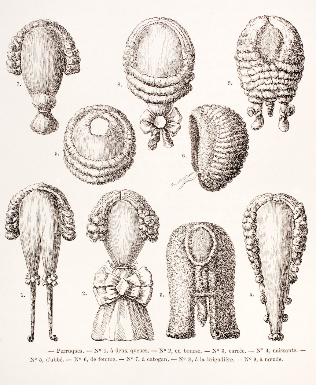 Eine Sammlung von Herren- und Damenperücken aus dem 18. Jahrhundert, 1875 von French School