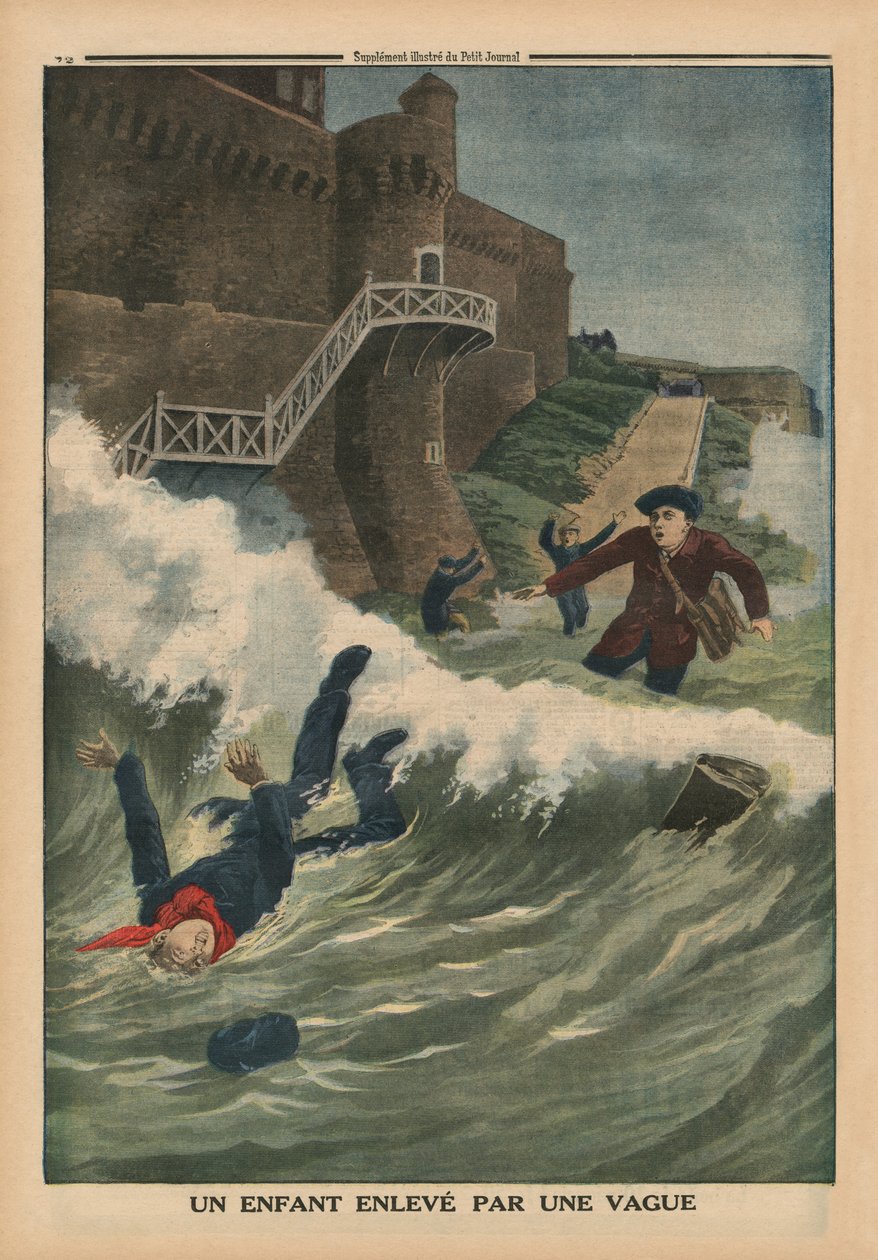 Ein Kind wird von einer Welle mitgerissen, Saint-Malo, Rückseitenillustration aus 