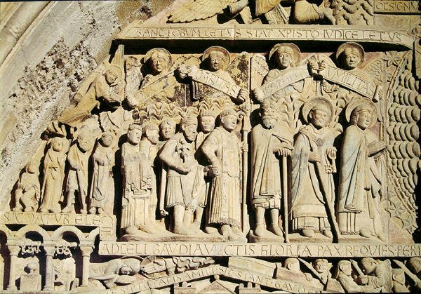 Detail vom Jüngsten Gericht am Tympanon des Westportals, ca. 1140 von French School