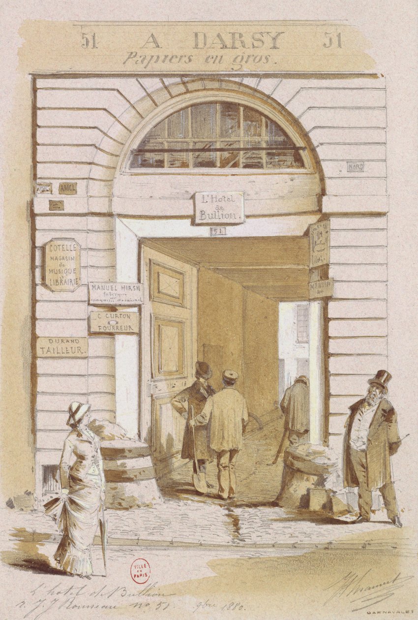 Eingang des Hotel Bullion, 57 rue Jean-Jacques Rousseau, Paris, 1880 von French School