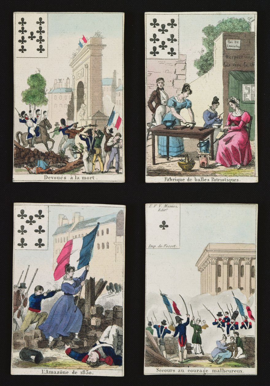 Vier Spielkarten zur Erinnerung an die Helden des Juli 1830, 1831 von French School