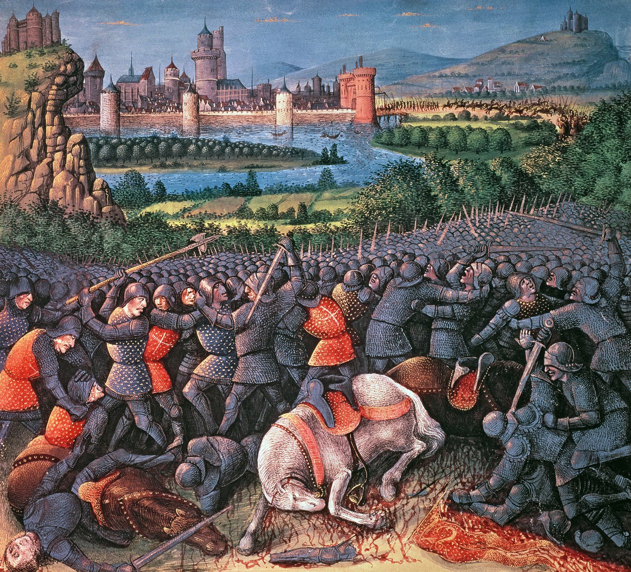 Schlachtenszene, aus Passages faits Outremer geschrieben von Sebastian Marmoret, ca. 1490 von French School