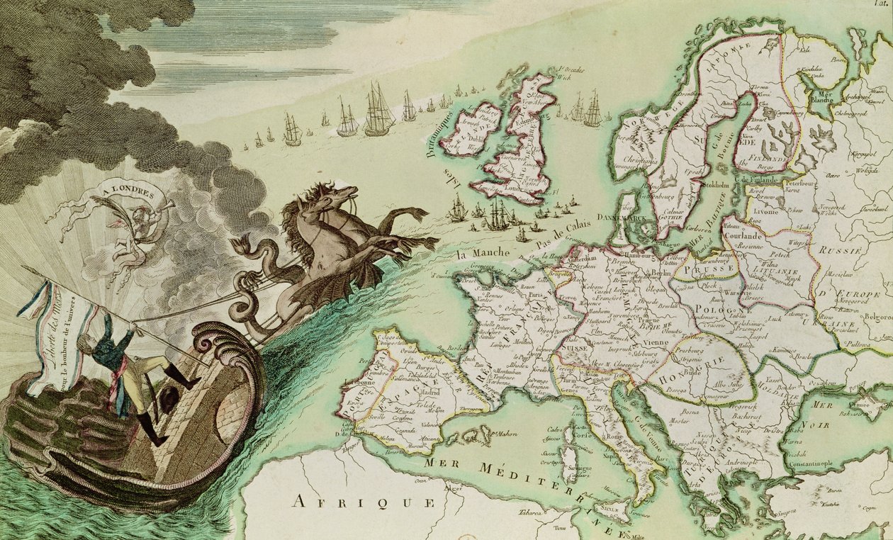 Karte zur Veranschaulichung des Seeangriffs auf England durch Napoleon Bonaparte, ca. 1803-04 von French School