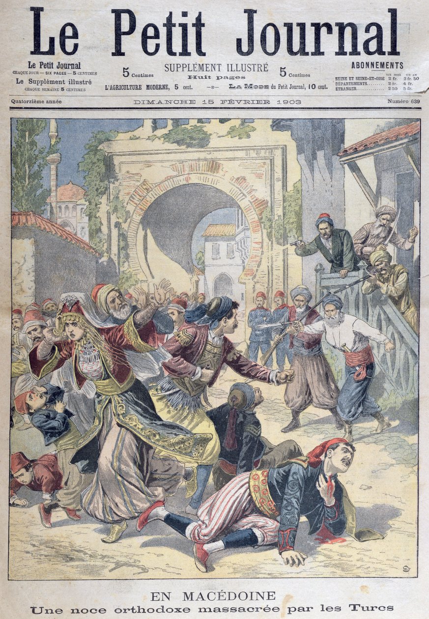 Massaker bei einer mazedonisch-orthodoxen Hochzeit durch Türken, aus Le Petit Journal, 15. Februar 1903 von French School
