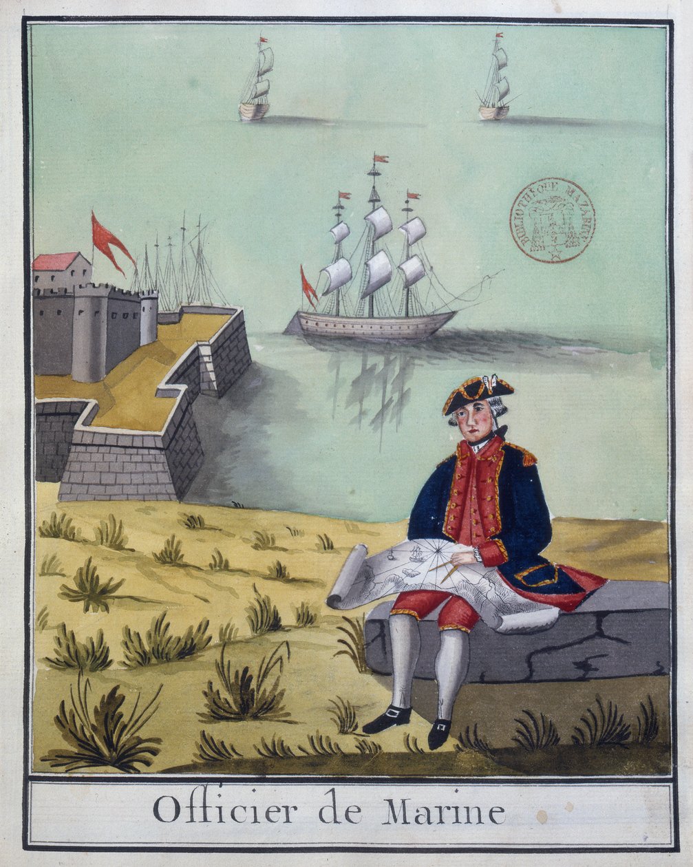 Ms 2848 Der Marineoffizier, aus einer Serie französischer Militärkostüme, 1768 von French School