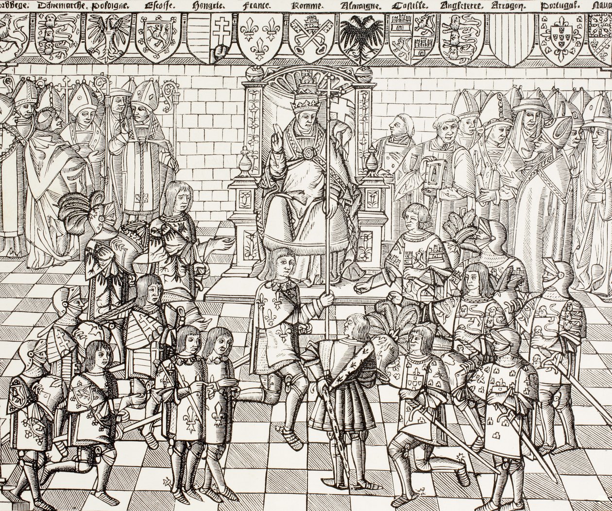 Papst Urban II. leitet das Konzil von Clermont im Jahr 1095, aus 