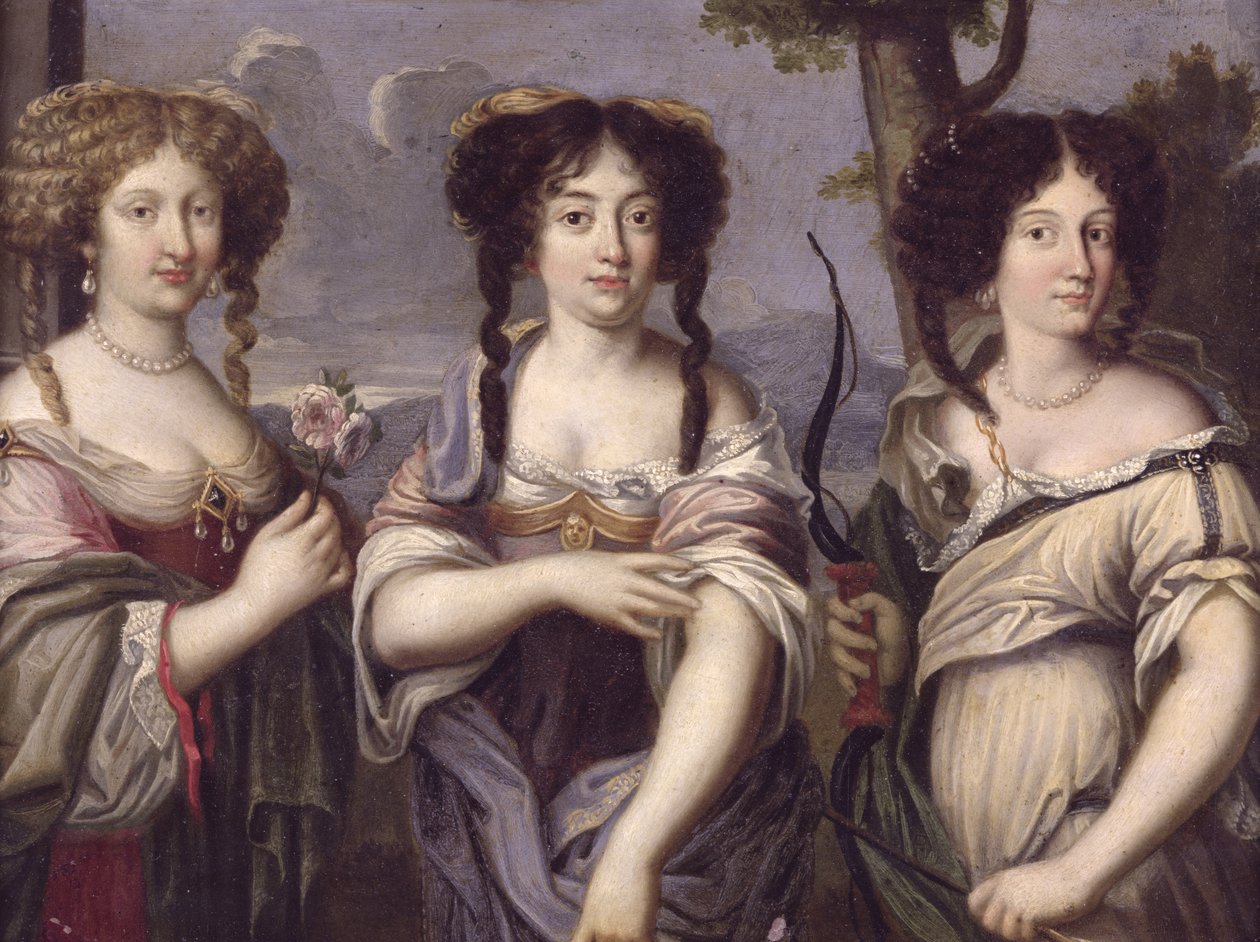 Porträt von drei Nichten von Kardinal Mazarin als Göttinnen, Venus, Juno und Diana von French School