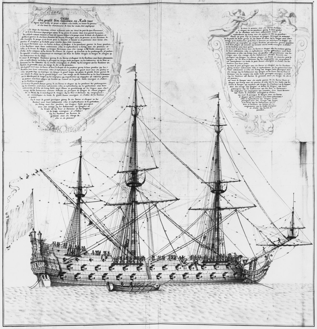 Profil eines Schiffes im Hafen, Illustration aus dem 