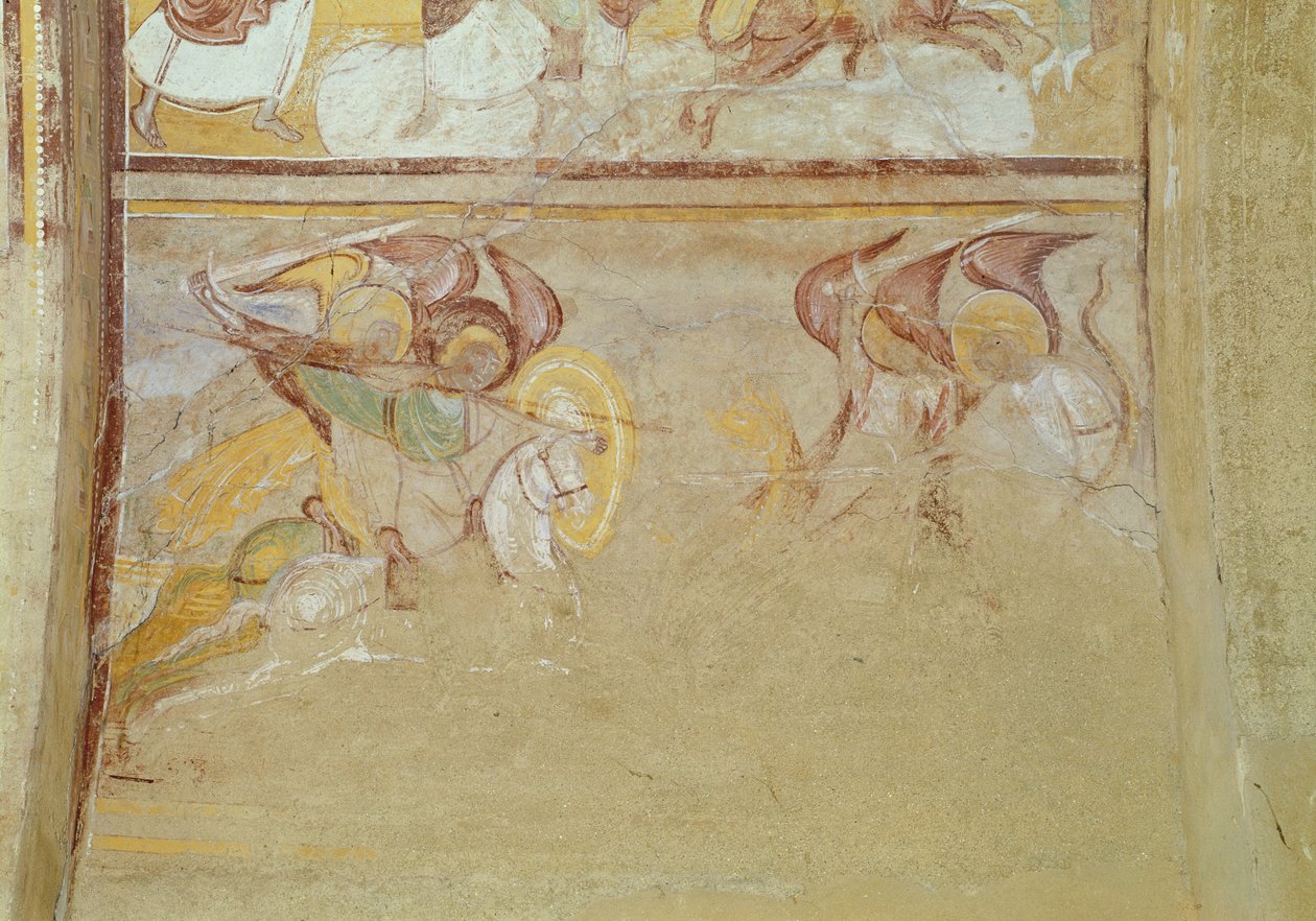 Der heilige Michael und die Engel kämpfen gegen den Drachen, Detail der Apokalypse aus dem Narthex, um 1100 von French School