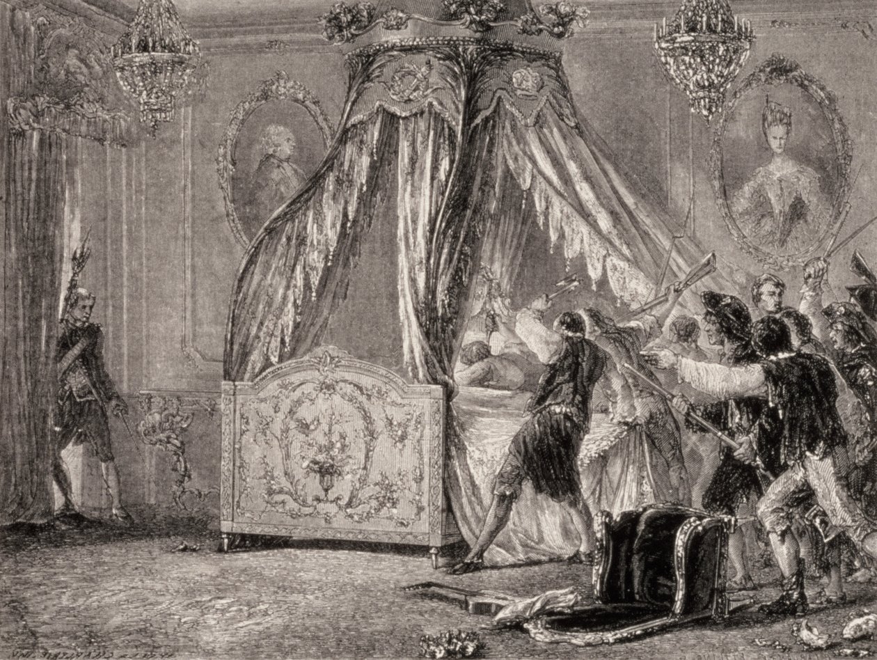 Sturm auf das Schlafzimmer der Königin, Oktober 1789, Französische Revolution von French School