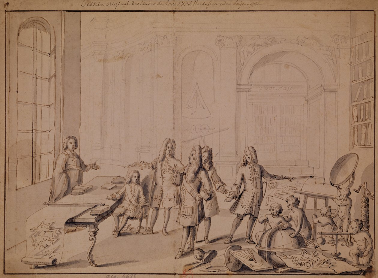 Studie für eine Lektion, die dem jungen Ludwig XV. (1710-74) gegeben wird von French School
