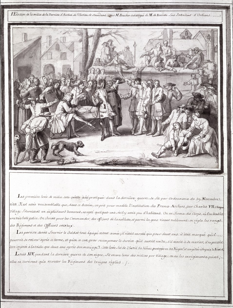 Die Wahl der Miliz in der Pfarrei Authon, Teil der Wahl von Dourdans, 1688 von French School
