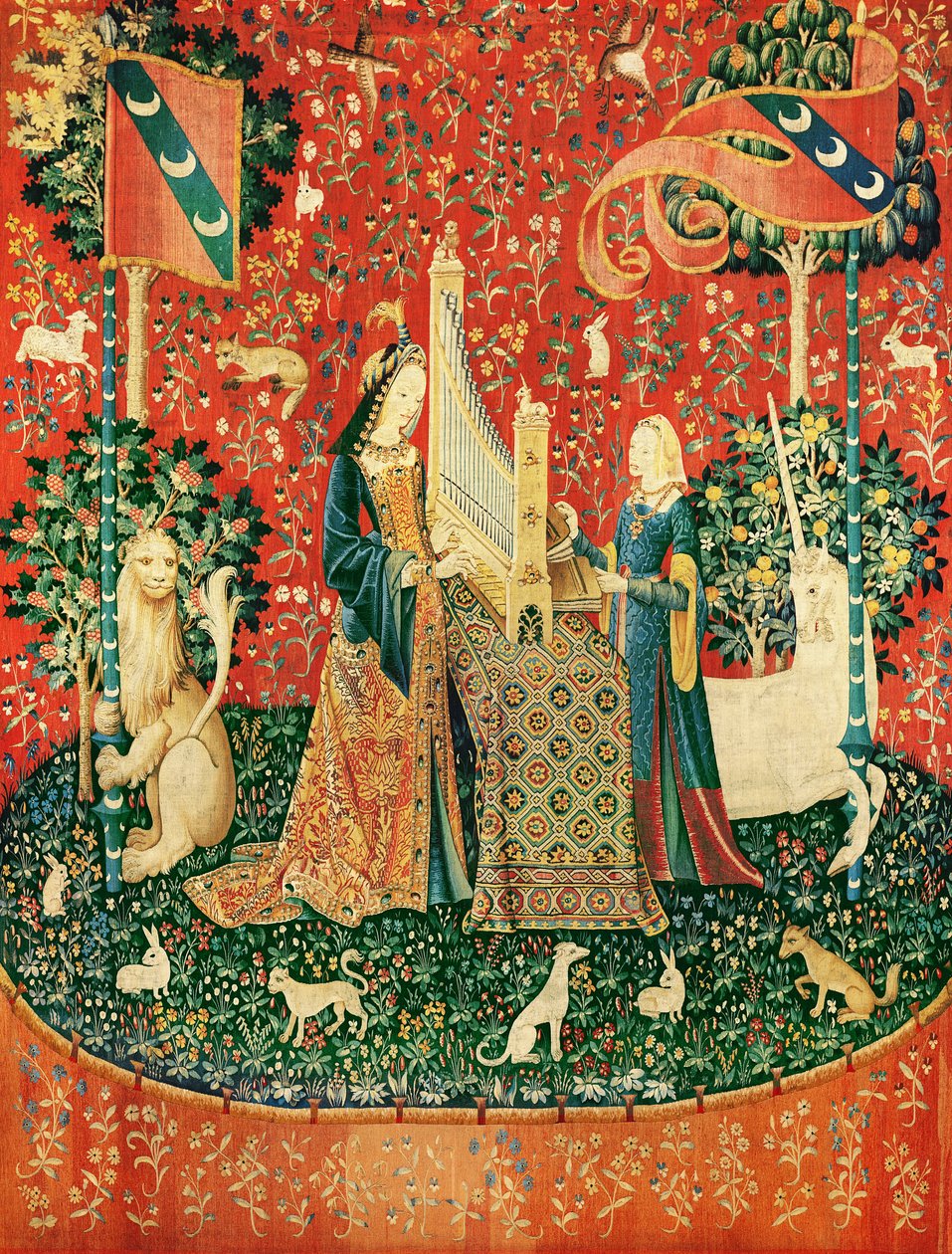 Die Dame mit dem Einhorn: Gehör (Wandteppich) von French School