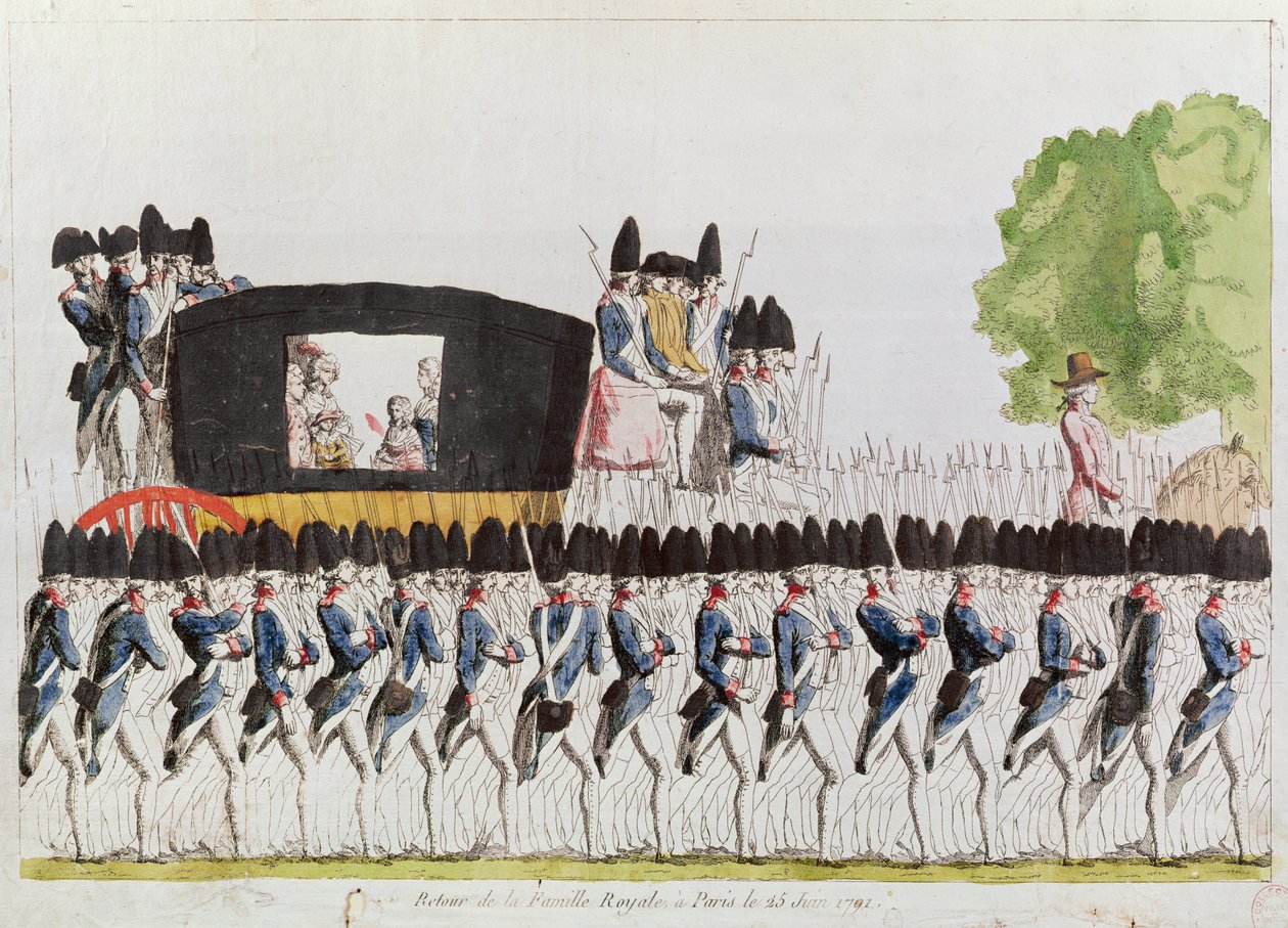 Die Rückkehr der königlichen Familie nach Paris, 25. Juni 1791 (Farbstich) von French School