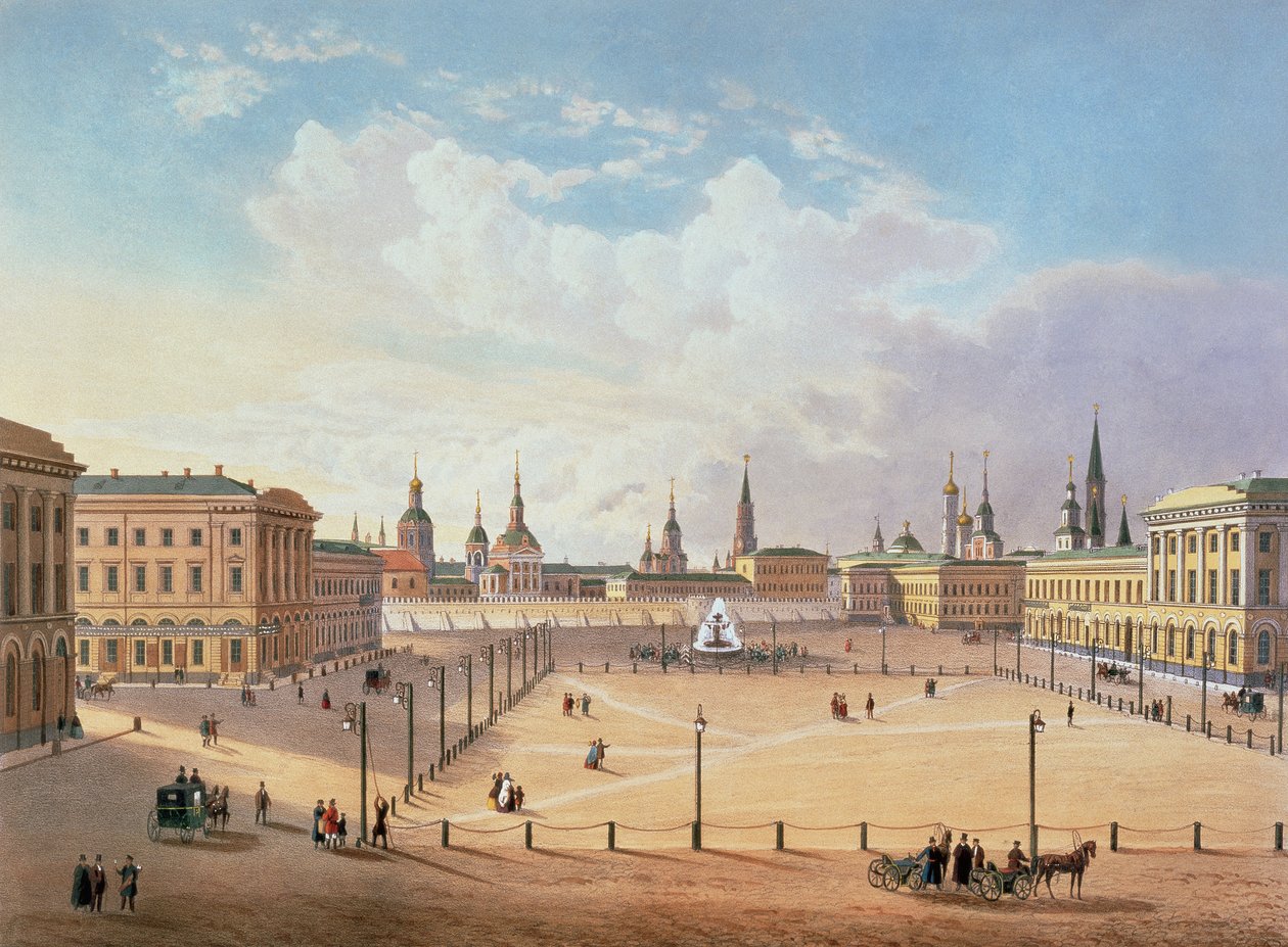 Der Theatervorplatz in Moskau, gedruckt von Jacottet und Bachelier, 1830er Jahre von French School