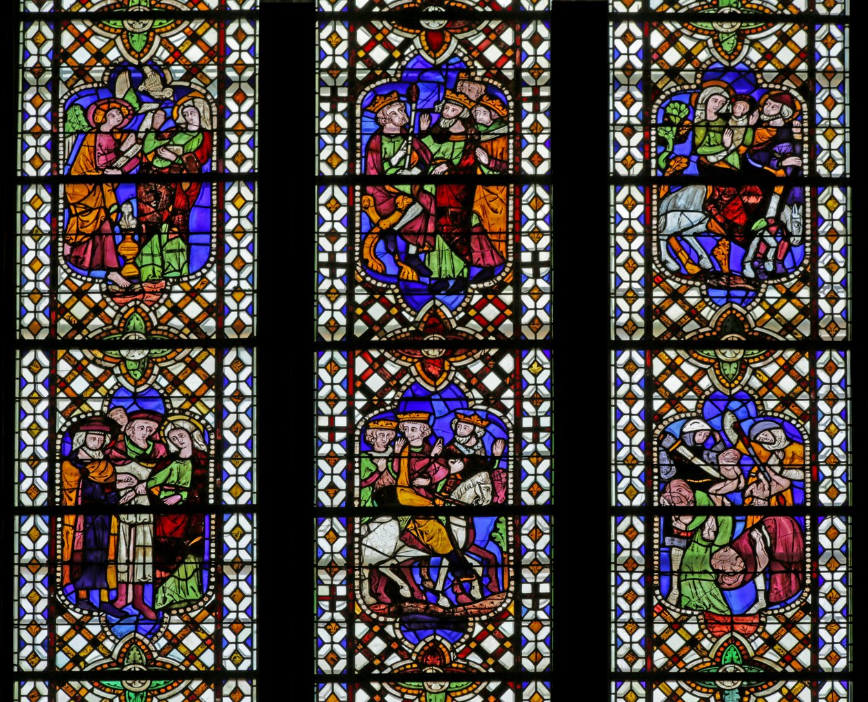 Fenster, das die Kindheit Christi darstellt: Sechs Szenen, 14.-19. Jahrhundert von French School