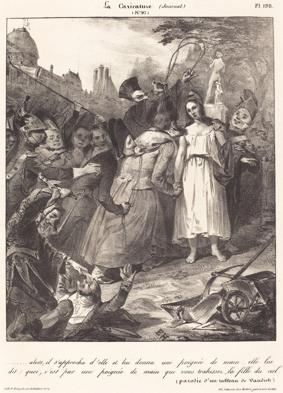 ...dann näherte er sich ihr: Parodie auf van Dycks Verrat an Christus von French 19th Century