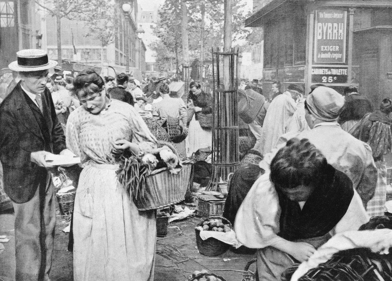 Händler unter Käufern und Verkäufern, Les Halles, Paris, 1896 von French Photographer