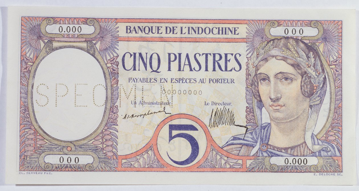 5-Piastre-Banknote, von der Indochina-Bank von French School