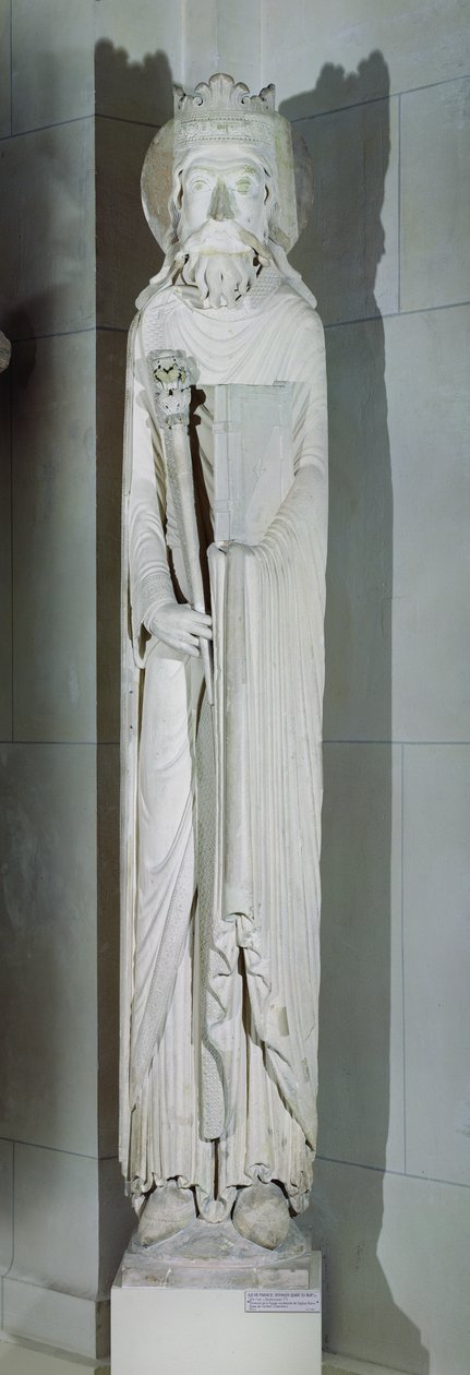 Ein König, möglicherweise Salomon, von der Westfassade der Notre-Dame de Corbeil, Essonne von French School