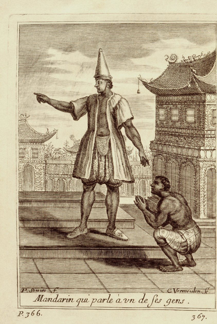 Ein Mandarin spricht mit einem seiner Leute, aus Voyage du Siam des Peres Jesuites von Guy Tachard, 1688 von French School