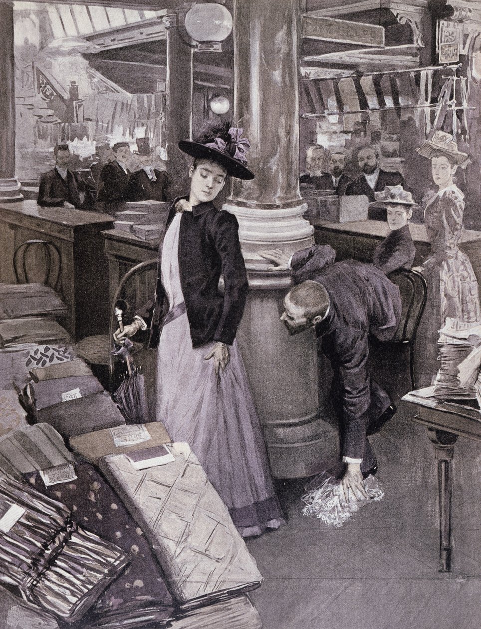 Ein Dieb in einem Kaufhaus in Paris, Illustration aus Paradis des Dames, ca. 1895 von French School