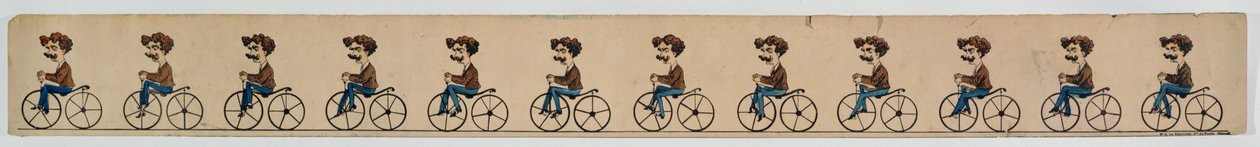 Ein Zoetrop-Band, das einen Radfahrer darstellt von French School