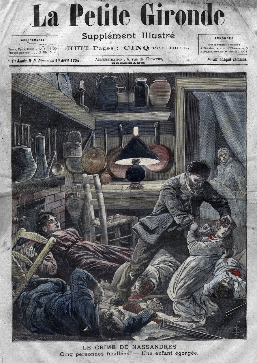 Eine ermordete Familie: Mord an der Familie Leblond durch Caillard, einen Wahnsinnigen, in Nassandres, in der Nähe von Bernay. Titelblatt von 