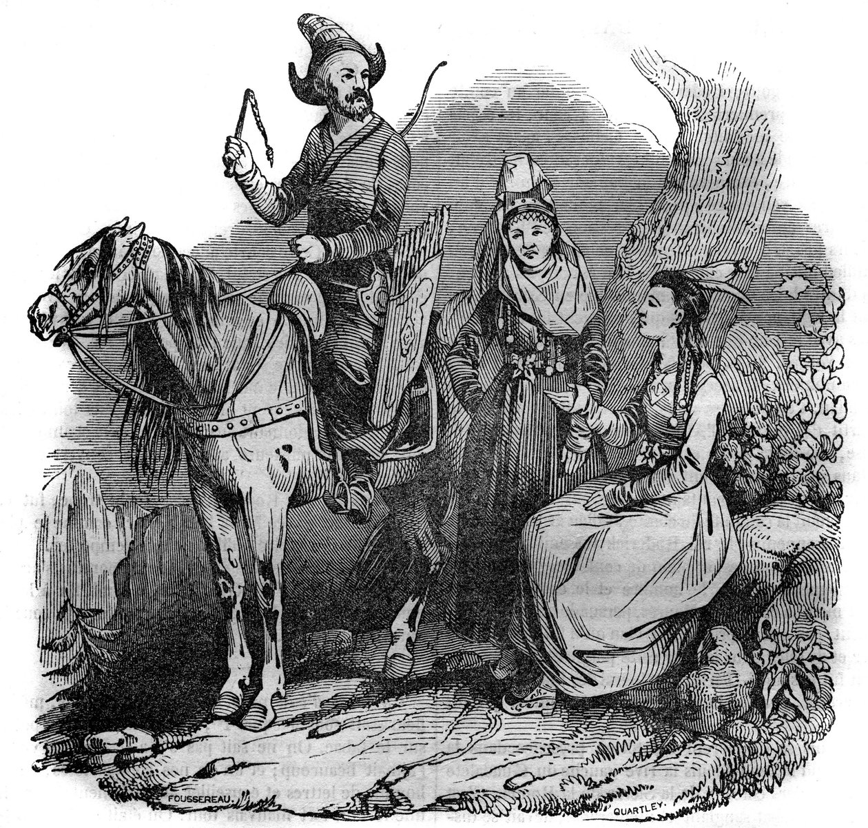 Eine Gruppe von Kirgisen (Kirgisen) Kosaken in traditioneller Tracht. In „Der malerische Laden“ 1835 von French School