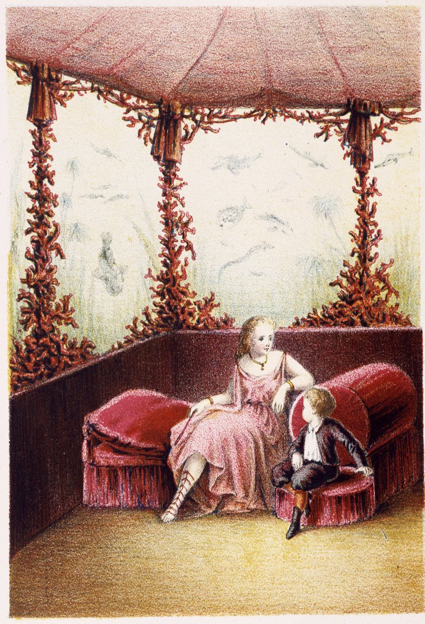 Eine Frau spricht mit einem Jungen - in „Reise zum Meeresgrund“ von H. de la Blanchère. Paris, ed. Jouvet et Cie, sd. 1880. von French School