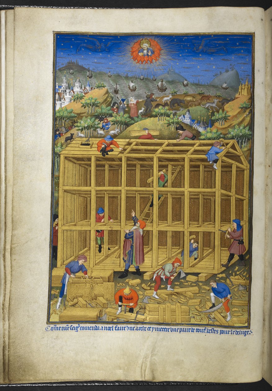 Der Bau der Arche Noah, aus dem Stundenbuch (Die Bedford-Stunden) ca. 1410-30 von French School