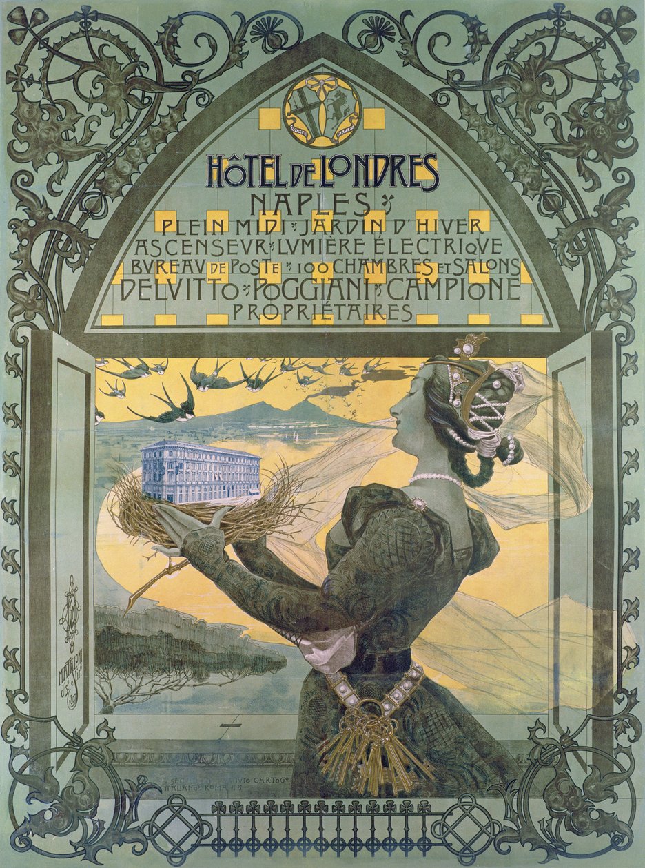 Werbung für Hotel de Londres in Neapel von French School